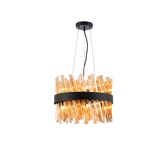 Photograph: Idolite Caspian 10 Light Round Pendant Satin Black With Amber Glass Rods