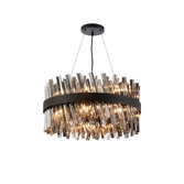 Photograph: Idolite Caspian 18 Light Round Pendant Satin Black With Smoked Glass Rods