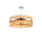 Photograph: Idolite Caspian 24 Light Round Pendant Polished Nickel With Amber Glass Rods