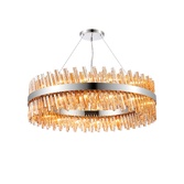 Photograph: Idolite Caspian 32 Light Round Pendant Polished Nickel With Amber Glass Rods