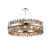 Photograph: Idolite Caspian 32 Light Round Pendant Polished Nickel With Smoked Glass Rods