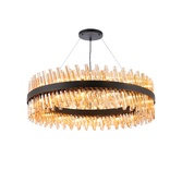 Photograph: Idolite Caspian 32 Light Round Pendant Satin Black With Amber Glass Rods