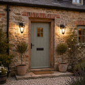 Photograph: Idolite Congleton Oil Rubbed Brass Finish Diamond Frame Downward Facing Exterior Wall Light Complete With Clear Seeded Glass - IP54