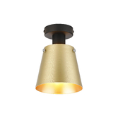 Photograph: Idolite Coughlan 1 Light Black Flush Ceiling Light Complete With Brass/Gold Metal Shade