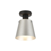 Photograph: Idolite Coughlan 1 Light Black Flush Ceiling Light Complete With Light Grey/Silver Metal Shade