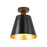 Photograph: Idolite Coughlan 1 Light Black Large Semi-Flush Ceiling Light Complete With Black/Gold Metal Shade