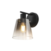 Photograph: Idolite Coughlan 1 Light Switched Single Black Wall Light Complete With Smoke Faded Glass Shade