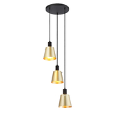 Photograph: Idolite Coughlan 3 Light Black Cluster Ceiling Pendant Light Complete With Brass/Gold Metal Shades