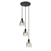 Photograph: Idolite Coughlan 3 Light Black Cluster Ceiling Pendant Light Complete With Smoke Faded Glass Shades