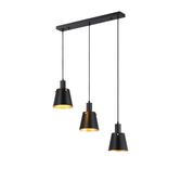 Photograph: Idolite Coughlan 3 Light Black Linear Pendant Light Complete With Black/Gold Metal Shades