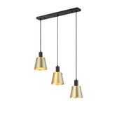 Photograph: Idolite Coughlan 3 Light Black Linear Pendant Light Complete With Brass/Gold Metal Shades