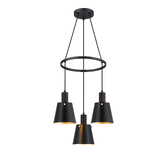 Photograph: Idolite Coughlan 3 Light Black Ring Ceiling Pendant Light Complete With Black/Gold Metal Shades