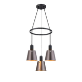 Photograph: Idolite Coughlan 3 Light Black Ring Ceiling Pendant Light Complete With Brown/Copper Metal Shades