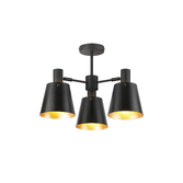 Photograph: Idolite Coughlan 3 Light Black Semi-Flush Ceiling Light Complete With Black/Gold Metal Shades