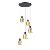 Photograph: Idolite Coughlan 5 Light Black Cluster Ceiling Pendant Light Complete With Brass/Gold Metal Shades