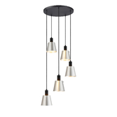 Photograph: Idolite Coughlan 5 Light Black Cluster Ceiling Pendant Light Complete With Light Grey/Silver Metal Shades