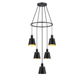 Photograph: Idolite Coughlan 5 Light Black Ring Ceiling Pendant Light Complete With Black/Gold Metal Shades