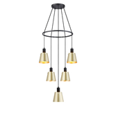 Photograph: Idolite Coughlan 5 Light Black Ring Ceiling Pendant Light Complete With Brass/Gold Metal Shades