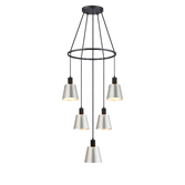 Photograph: Idolite Coughlan 5 Light Black Ring Ceiling Pendant Light Complete With Light Grey/Silver Metal Shades