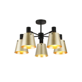 Photograph: Idolite Coughlan 5 Light Black Semi-Flush Ceiling Light Complete With Light Brass/Gold Metal Shades