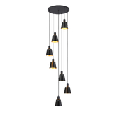 Photograph: Idolite Coughlan 7 Light Black Cluster Ceiling Pendant Light Complete With Black/Gold Metal Shades