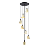 Photograph: Idolite Coughlan 7 Light Black Cluster Ceiling Pendant Light Complete With Brass/Gold Metal Shades