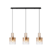 Photograph: Idolite Crewe 1.1m Linear 3 Light Pendant Titanium Gold/Satin Black With Amber Fade Glass