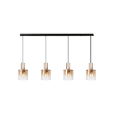 Photograph: Idolite Crewe 1.5m Linear 4 Light Pendant Titanium Gold/Satin Black With Amber Fade Glass