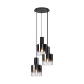 Photograph: Idolite Crewe 45cm Round 3 Light Cluster Pendant Satin Black With Smoke Fade Glass