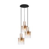 Photograph: Idolite Crewe 45cm Round 3 Light Cluster Pendant Titanium Gold/Satin Black With Amber Fade Glass