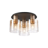 Photograph: Idolite Crewe 60cm 3 Light Round Flush Ceiling Light Titanium Gold/Satin Black With Amber Fade Glass