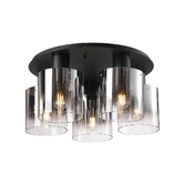 Photograph: Idolite Crewe 60cm 5 Light Round Flush Ceiling Light Satin Black With Smoke Fade Glass