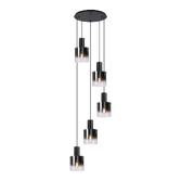 Photograph: Idolite Crewe 60cm Round 5 Light Cluster Pendant Satin Black With Smoke Fade Glass