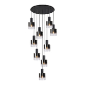Photograph: Idolite Crewe 98cm Round 9 Light Cluster Pendant Satin Black With Smoke Fade Glass