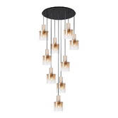 Photograph: Idolite Crewe 98cm Round 9 Light Cluster Pendant Titanium Gold/Satin Black With Amber Fade Glass