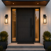 Photograph: Idolite Derby Satin Black Vertical Exterior Wall Light With Clear Glass - IP54