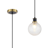 Photograph: Idolite Haughton IP 1.3m Pendant, 1 x E14 With 15cm Round Dimpled Glass Shade, Brass, Clear & Satin Black