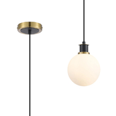 Photograph: Idolite Haughton IP 1.3m Pendant, 1 x E14 With 15cm Round Glass Shade, Brass, Opal & Satin Black