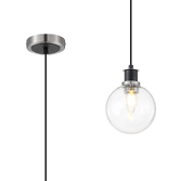 Photograph: Idolite Haughton IP 1.3m Pendant, 1 x E14 With 15cm Round Glass Shade, Satin Nickel, Clear & Satin Black