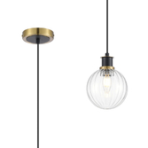 Photograph: Idolite Haughton IP 1.3m Pendant, 1 x E14 With 15cm Round Segment Glass Shade, Brass, Clear & Satin Black