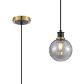 Photograph: Idolite Haughton IP 1.3m Pendant, 1 x E14 With 15cm Round Segment Glass Shade, Brass, Smoke Plated & Satin Black
