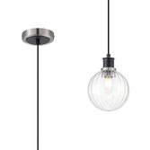 Photograph: Idolite Haughton IP 1.3m Pendant, 1 x E14 With 15cm Round Segment Glass Shade, Satin Nickel, Clear & Satin Black