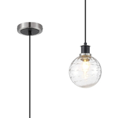 Photograph: Idolite Haughton IP 1.3m Pendant, 1 x E14 With 15cm Round Textured Melting Glass Shade, Satin Nickel, Clear & Satin Black