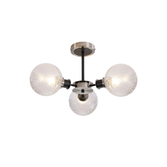 Photograph: Idolite Haughton IP Semi Ceiling, 3 x E14 With 15cm Round Dimpled Glass Shade, Satin Nickel, Clear & Satin Black