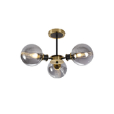 Photograph: Idolite Haughton IP Semi Ceiling, 3 x E14 With 15cm Round Double Textured Smooth/Ribbed Glass Shade, Brass, Smoke Plated & Satin Black