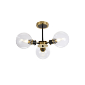 Photograph: Idolite Haughton IP Semi Ceiling, 3 x E14 With 15cm Round Glass Shade, Brass, Clear & Satin Black