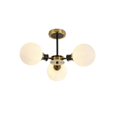 Photograph: Idolite Haughton IP Semi Ceiling, 3 x E14 With 15cm Round Glass Shade, Brass, Opal & Satin Black