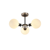 Photograph: Idolite Haughton IP Semi Ceiling, 3 x E14 With 15cm Round Glass Shade, Satin Nickel, Opal & Satin Black