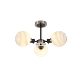 Photograph: Idolite Haughton IP Semi Ceiling, 3 x E14 With 15cm Round Marble Effect Glass Shade, Satin Nickel, White & Satin Black