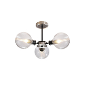Photograph: Idolite Haughton IP Semi Ceiling, 3 x E14 With 15cm Round Ribbed Glass Shade, Satin Nickel, Clear & Satin Black
